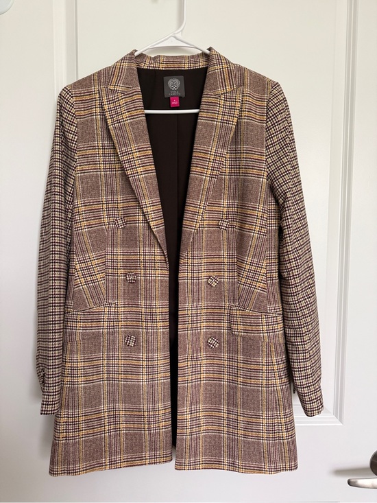 Vince Camuto Jackets & Blazers - Vince Camuto Plaid Long Blazer Jacket - Brown and Yellow